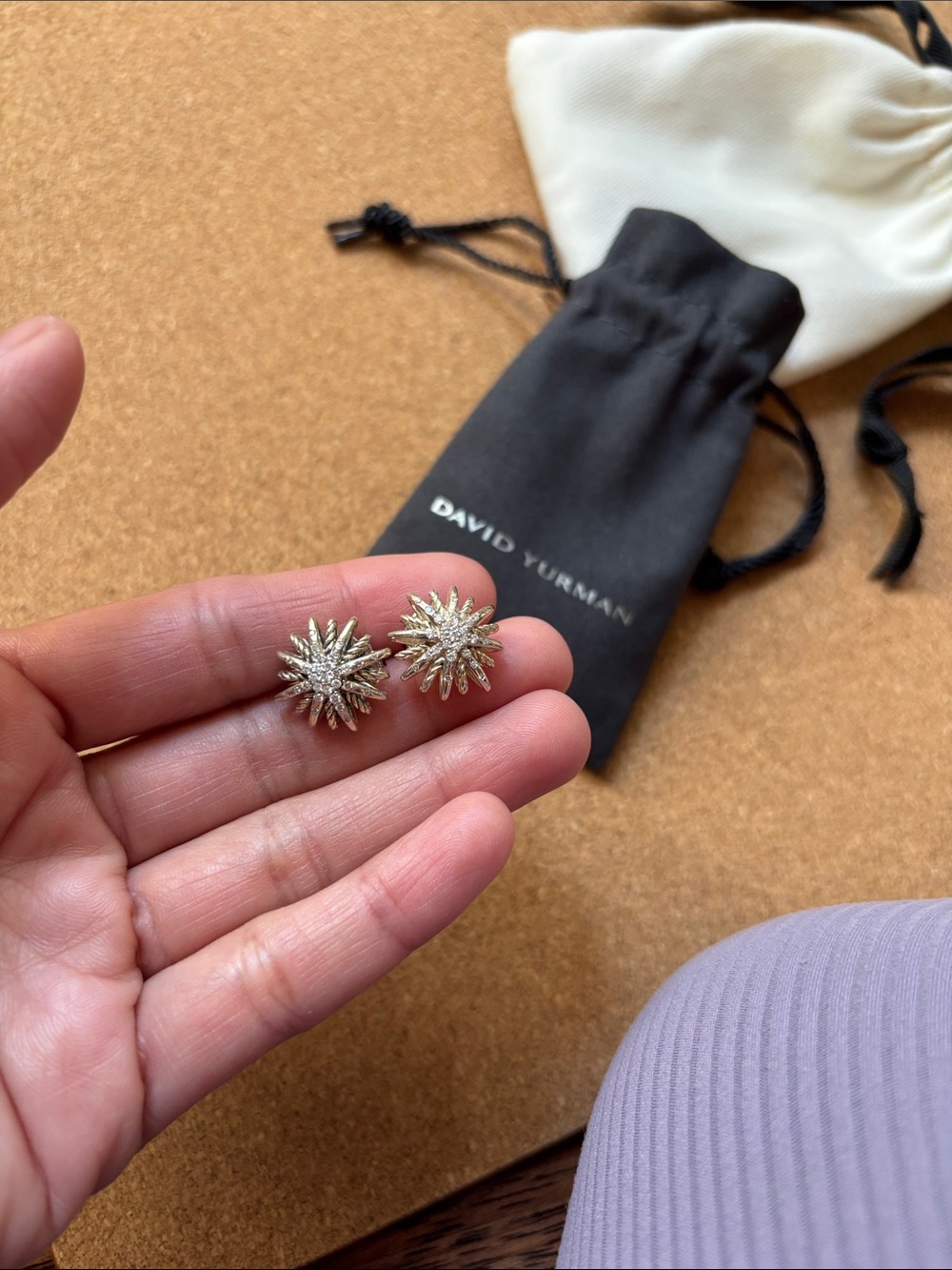 David Yurman Silver Starburst Stud Earrings - Silver with Pave Diamonds